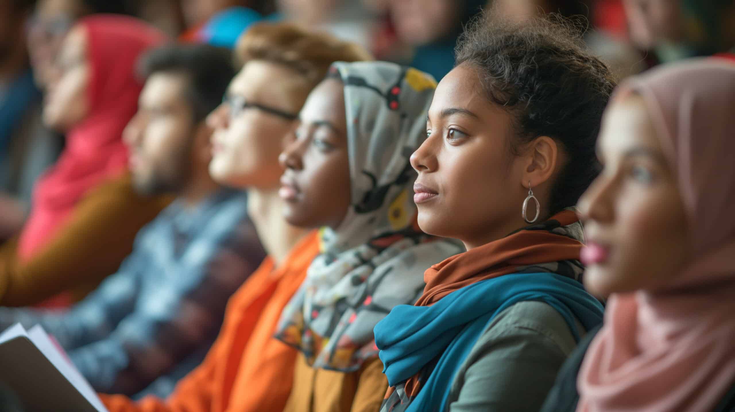 Attentive Students Listening to Lecture in University Auditorium